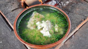 Рыбный суп из хариуса с картошкой (в котелке на огне на даче)
