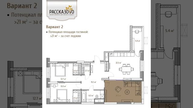 ЖК "Рассказово". Планировочные решения. 97,9 кв.м.