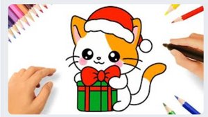КАК ЛЕГКО НАРИСОВАТЬ МИЛОГО РОЖДЕСТВЕНСКОГО ИЛИ НОВОГОДНЕГО КОТА В СТИЛЕ KAWAII 🐈🎄