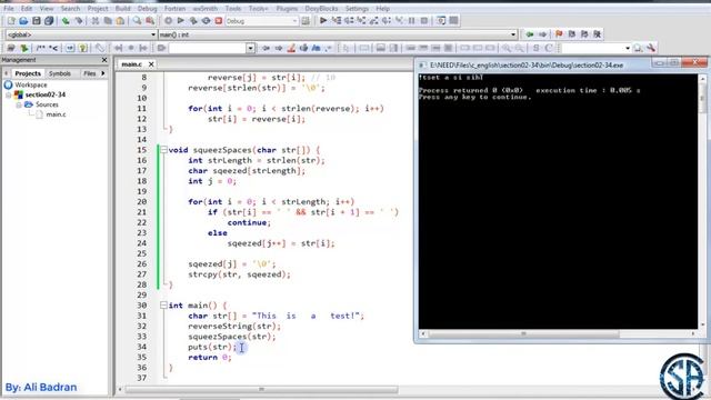 C Program to Reverse a String and also Squeez | Must Watch - English