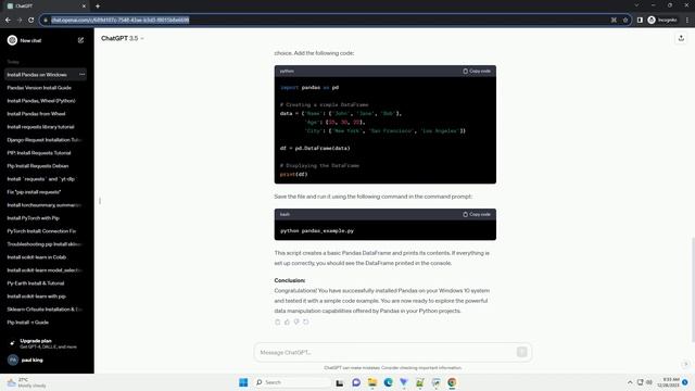 pip install pandas windows 10