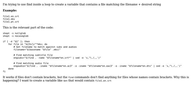 Unix & Linux: Find fails if filename contains brackets смотреть онлайн