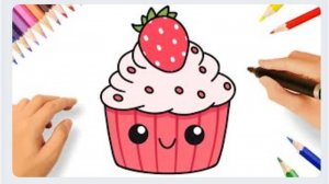 КАК НАРИСОВАТЬ КАВАИЙНЫЙ КЛУБНИЧНЫЙ КЕКС 🍓🧁