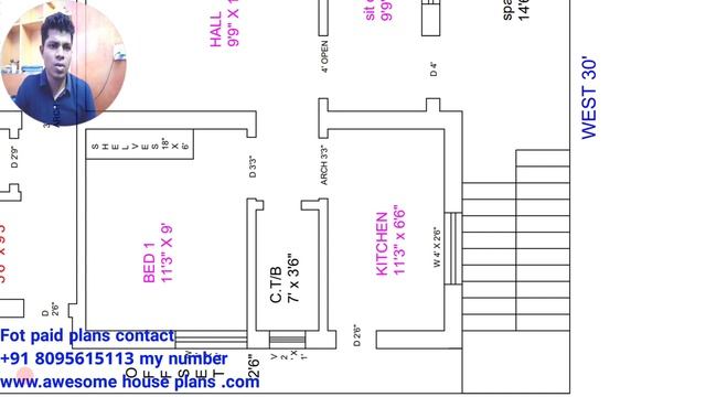 20 × 30 east face village house plan with window door size смотреть онлайн
