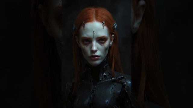 Gorgeous redhead cybernetic human female android hybrid sci-fi noir