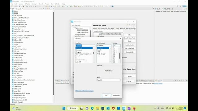 Edit the size of the text of the stm32cubeide
