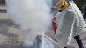 Тушение Автономного симулятора пожара (пожарного тренажера) «Погас» на открытой местности