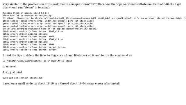 Ubuntu: Steam won't run nor uninstall (Ubuntu 16.10) смотреть онлайн
