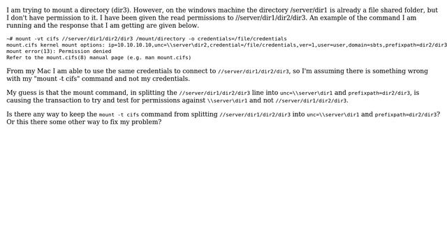Mount cifs permission problem on deep directory perhaps due to UNC and prefixpath splitting смотреть онлайн