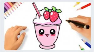 КАК НАРИСОВАТЬ КАВАИЙНЫЙ КЛУБНИЧНЫЙ МОЛОЧНЫЙ КОКТЕЙЛЬ 🍓😊