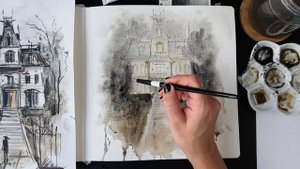 "ДОМ С ПРИЗРАКАМИ" акварельный скетч