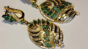 Изумруд и КУБИЧЕСКИЙ цирконий 14K желтое золотое покрытие 925 серебряные серьги