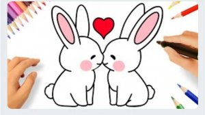 КАК НАРИСОВАТЬ ДВУХ МИЛЫХ ЛЮБОВНЫХ ЗАЙЧИКОВ ЛЕГКО 🐇💗