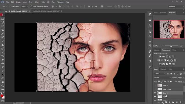 cracked face disintegration  _ photoshop tutorial cs6_cc