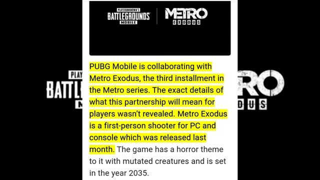 Pubg Unban In India ||Pubg New Collaboration with Metro Exodus ||