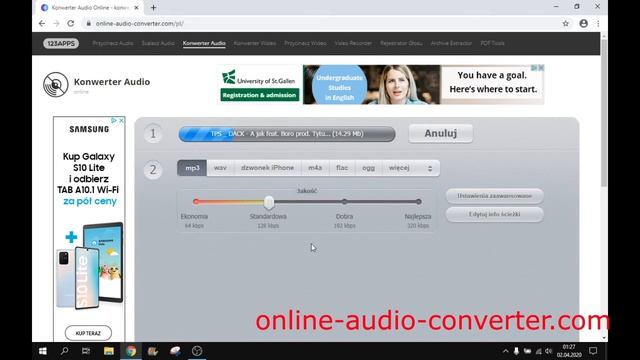 online-audio-converter.com konwertowanie pliku mp4 do mp3.