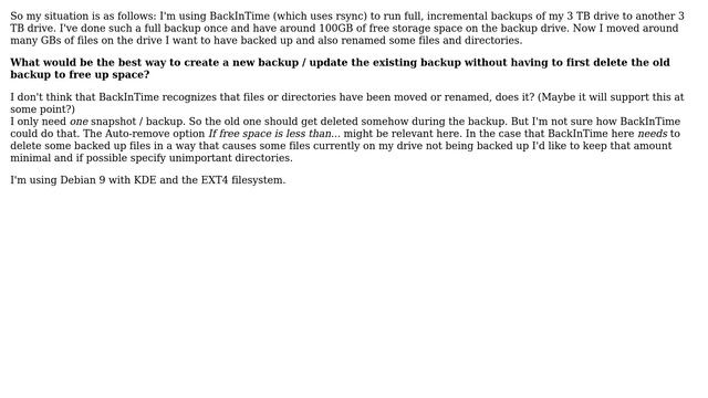 How to create a new BackInTime backup update after moving files/directories without deleting the...