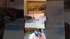 Bob Ross inspired painting, "Mountain Retreat" Learn how to use a palette knife, make magic white.