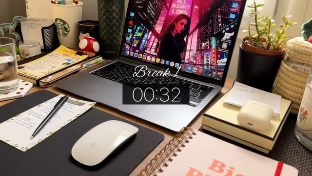 2-HR STUDY WITH ME 🏕️📚 Relaxing Fireplace, Noise after Rain, Pomodoro technique 50/10 Real time смотреть онлайн