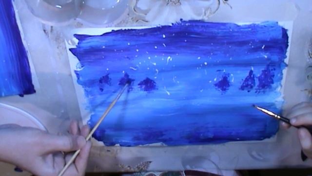 Рисуем акриловыми красками зимний пейзаж смотреть онлайн