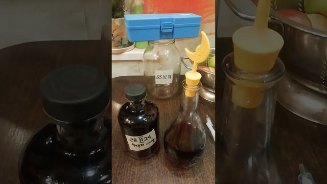 Настойка из чёрной смородины розлита по бутылочкам.