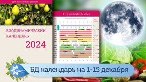 Биодинамический лунный календарь на первую половину декабря 2024.
