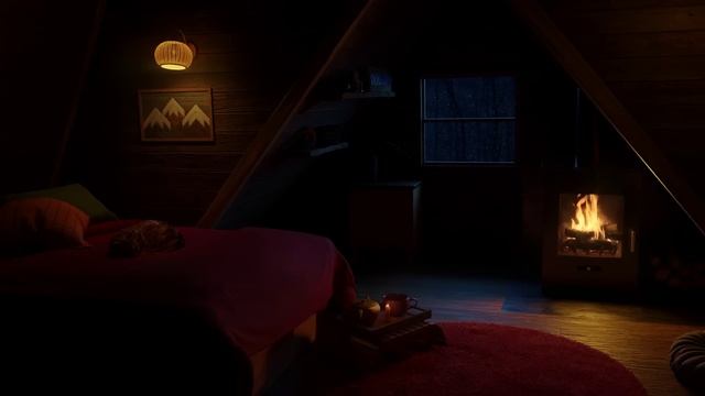 Уютный зимний домик со звуками камина и метели смотреть онлайн