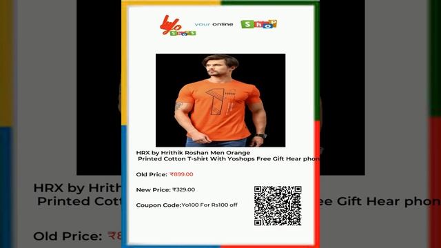 HRX by Hrithik Roshan Men Orange Printed Cotton T-shirt With Yoshops Free Gift Hear phone Pouch