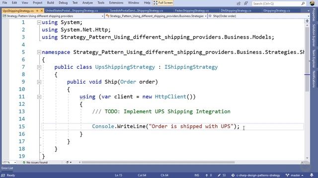 01. Behavioral
02. C# Design Patterns Strategy
02. S
05. Example  Using Different Shipping Providers