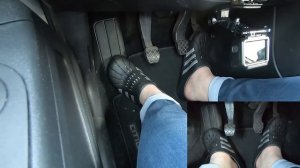 Pedal Pumping #102: Driving VW up! with Adidas Adilette Clogs black Barefoot