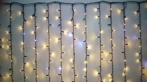 Гирлянда Штора Занавес уличная Желтая с белым миганием Черный кабель 3 мм лампы 8 мм