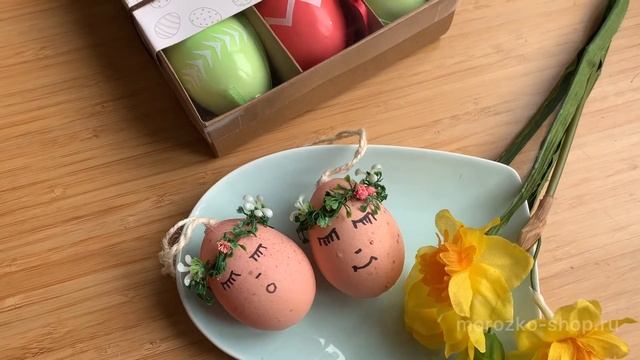 Декоративные пасхальные яйца ПАРОЧКА В ВЕНОЧКАХ, фомиаран, белые, 6 см (2 шт.), 802640-белые