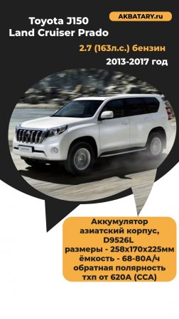 Toyota Land Cruiser Prado  J150 2013-2017гг. бензин - экспресс-диагностика аккумуляторной батарей.