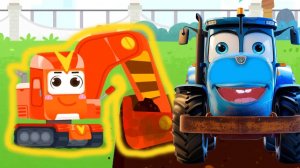 Синий трактор и строительные машинки для детей