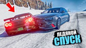 BEAMNG DRIVE ЛЕДЯНОЙ СПУСК С ГОРЫ БЕЗ ТОРМОЗОВ НА ЧИТ ТАЧКАХ В BEAM NG DRIVE