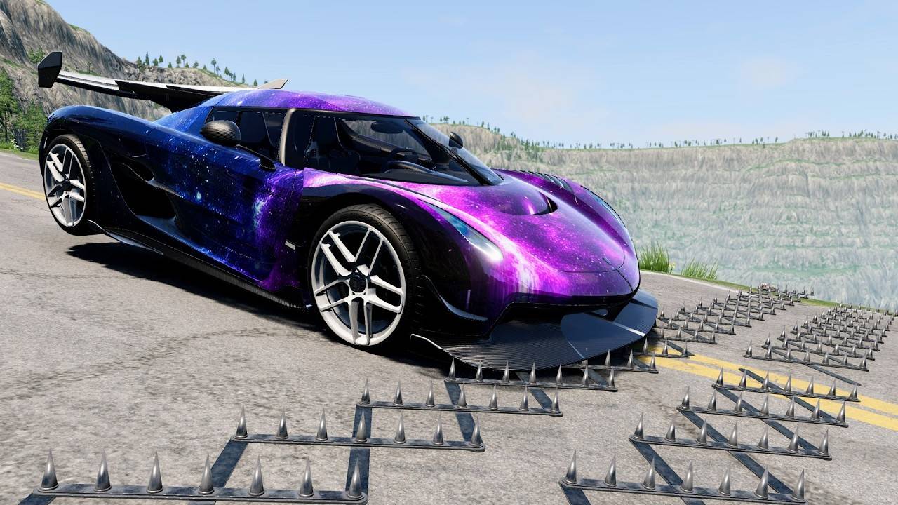 Массовые автомобильные аварии с разбивкой по полосам с шипами #107 – BeamNG Driv смотреть онлайн