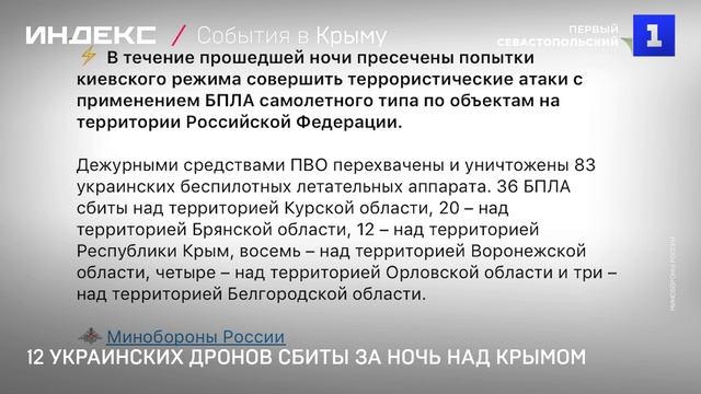 12 украинских дронов сбиты за ночь над Крымом