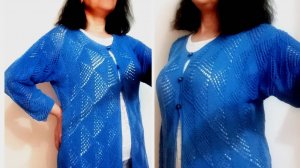 Ажурный кардиган спицами. Сшиваем две половинки кардигана.