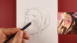 Аниме Рисование! Как Рисовать Аниме Девушку с картинки Незуко из Клинка! шаг за шагом