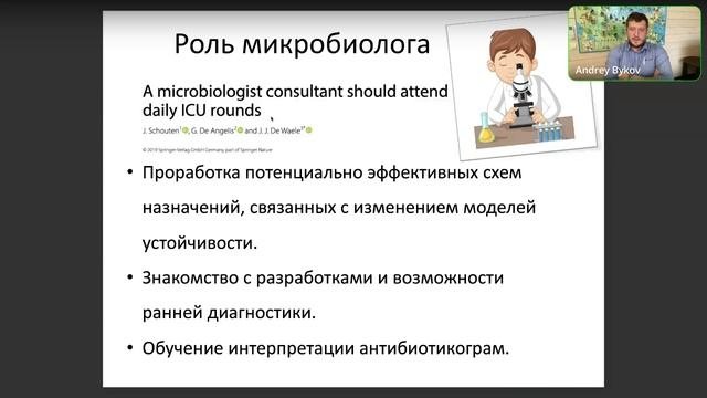 Команда клинический фармаколог + реаниматолог + микробиолог