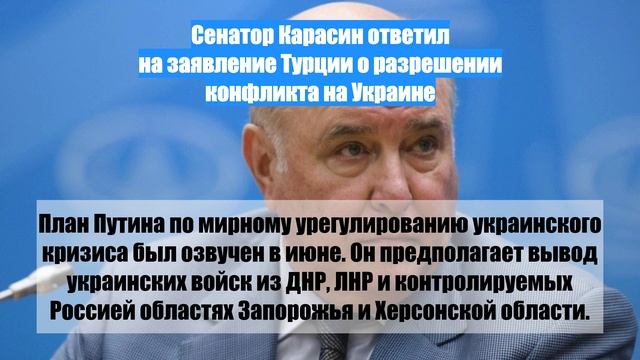 Сенатор Карасин ответил на заявление Турции о разрешении конфликта на Украине