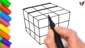 Как нарисовать Кубик Рубика. Для детей - построение перспективы, объемные фигуры, цвета