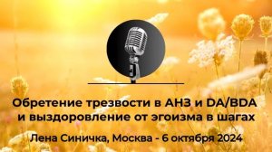 Спикерская АНЗ "Обретение трезвости в АНЗ и DA/BDA и выздоровление от эгоизма в шагах" Лена Синичка