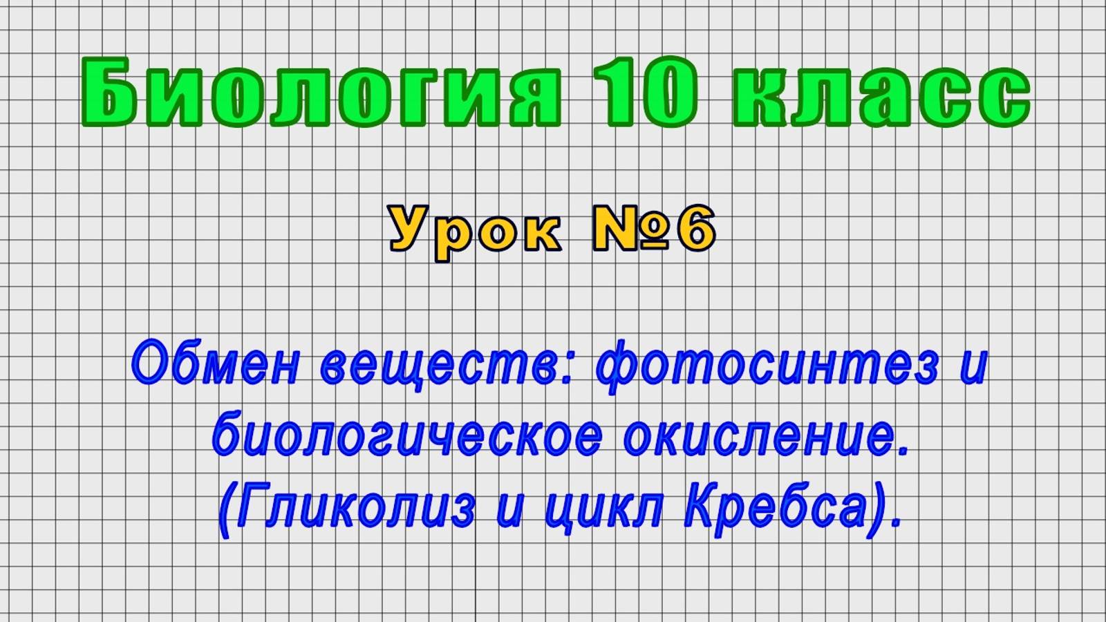 Биология 10 класс (Урок№6 - Обмен веществ: фотосинтез и биологическое окисление.)