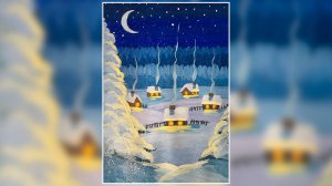 Рисование 7+. Зимний пейзаж с домиками.