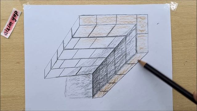 3d drawing wall on paper for beginner step by step