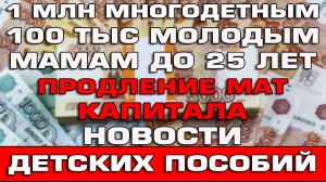 Новости детских пособий 1 млн многодетным 100 тыс молодым мамам продление материнского капитала