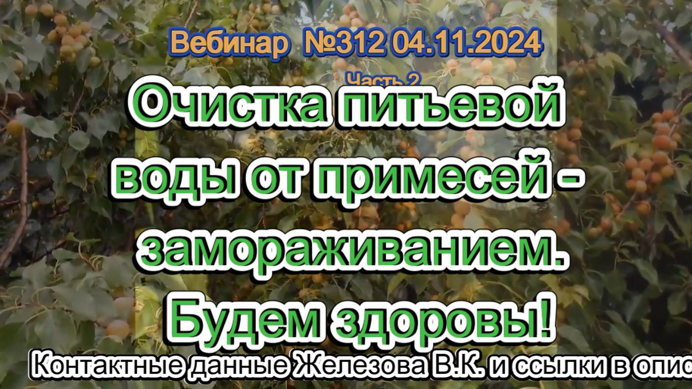 Железов Валерий. Вебинар 312. ч.2. Очистка питьевой воды от примесей - замораживанием. Будем здоровы