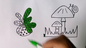 Красочный домик грибочек для рисования, и раскраски для детей