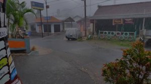 Walking in heavy rain and thunderstorms, heavy rain in a beautiful village, rain sounds for sleepin